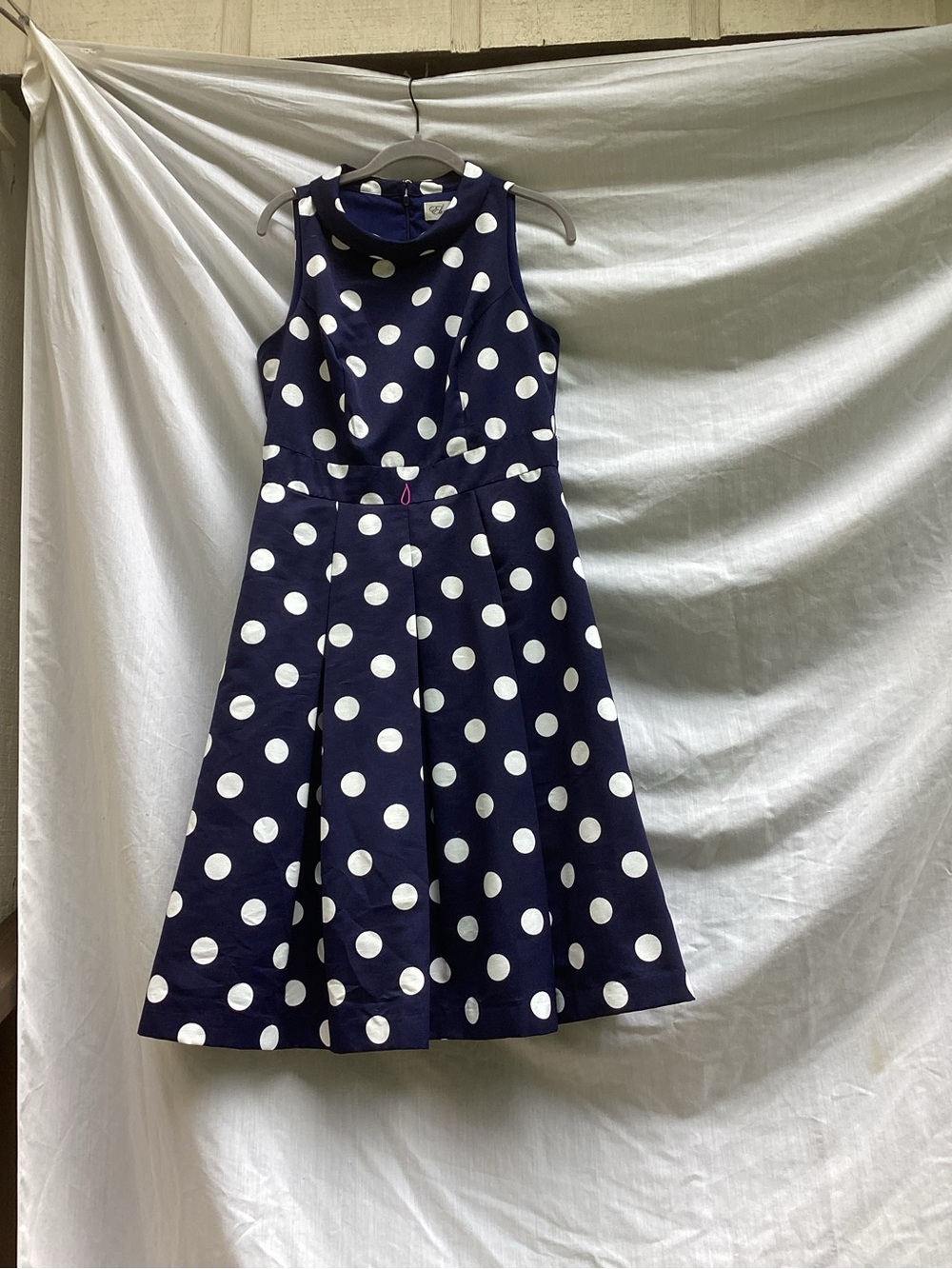 Eliza J Navy & White Polka Dot Sleeveless Fit-and-Flare Dress, size 6